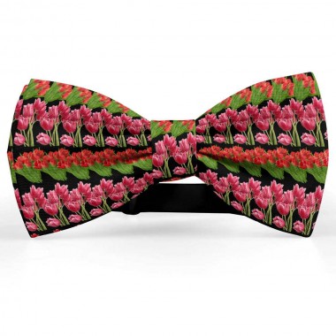 Papion personalizat, flori lalele rosii-roz